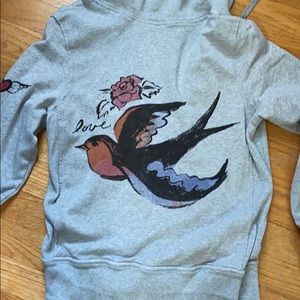 Gap gray hoodie, love and birds. Side medium.